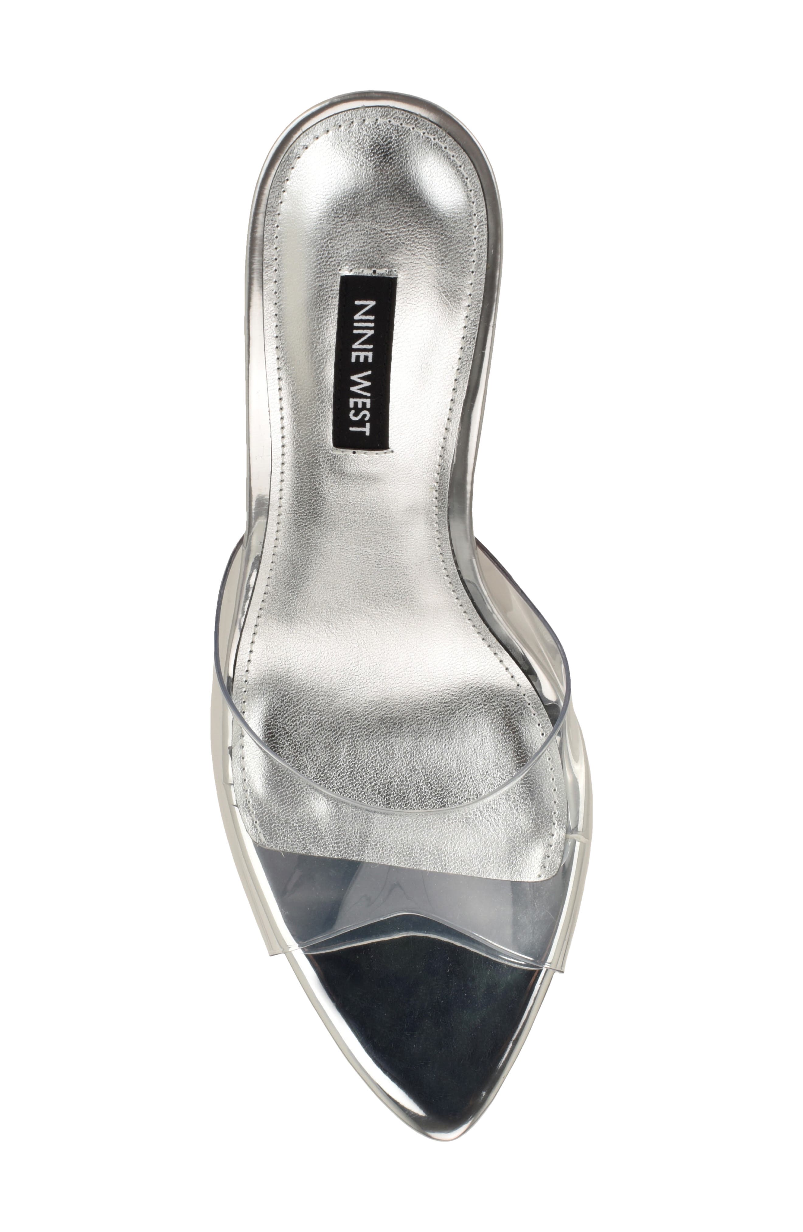 Nine West Vella Pointed Toe Slide Sandal, Alternate, color, Clear Silver