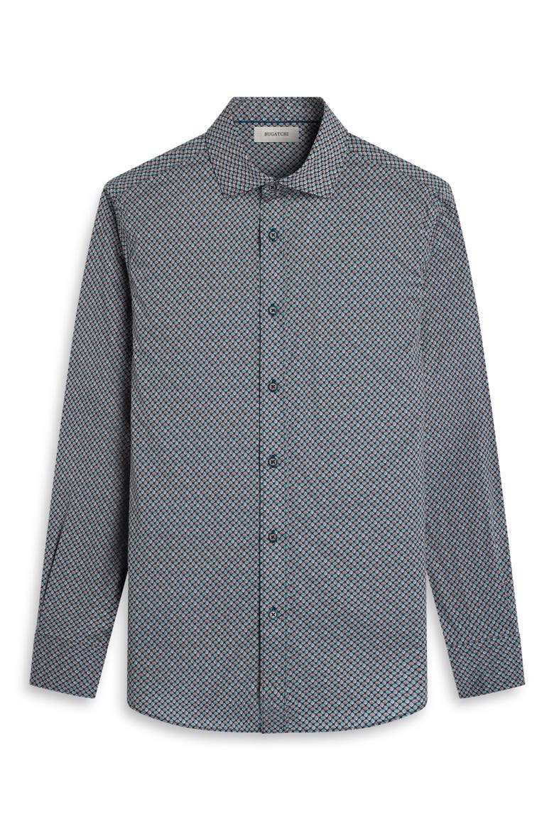 Axel Trim Fit Leaf Print Stretch Cotton Button-Up Shirt, Alternate, color, SIENNA