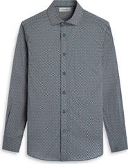 Bugatchi Axel Trim Fit Leaf Print Stretch Cotton Button-Up Shirt