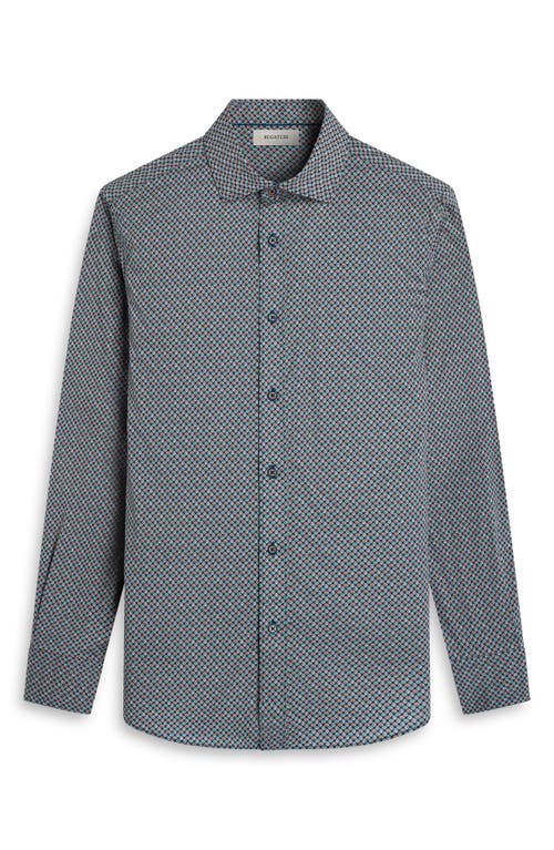 Bugatchi Axel Trim Fit Leaf Print Stretch Cotton Button-up Shirt In Gray