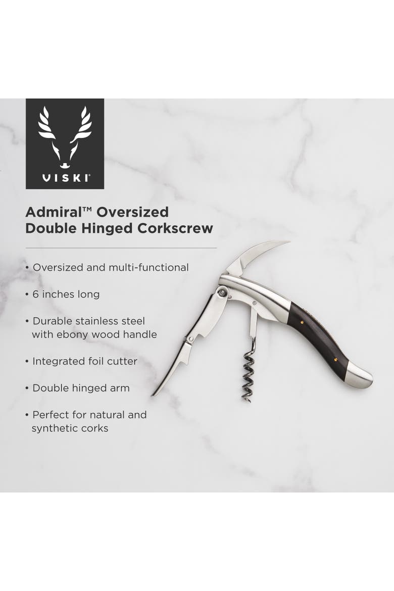 Admiral Oversized Double Hinged Corkscrew with Ebony Wood Inlay, Alternate, color, Wood