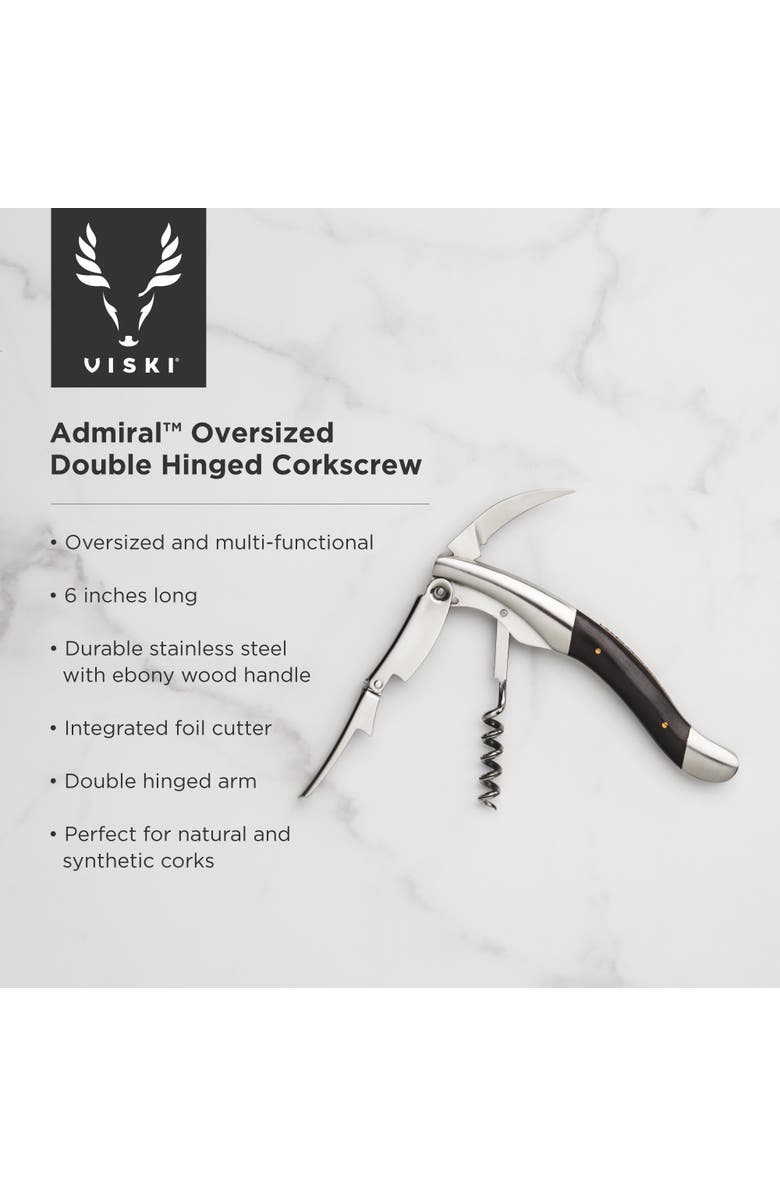 Viski Admiral Oversized Double Hinged Corkscrew with Ebony Wood Inlay, Alternate, color, Wood
