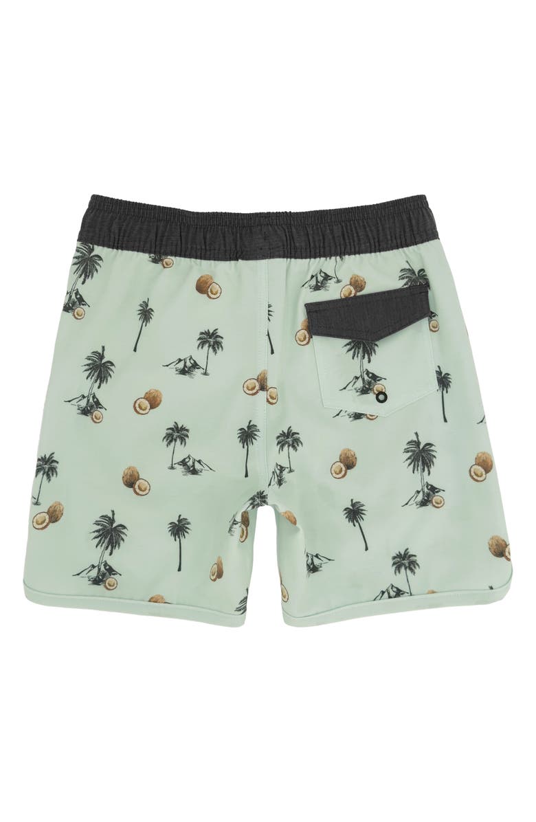 Feather 4 Arrow Kids' Scallop Coconut Print Board Shorts, Alternate, color, Surf Spray