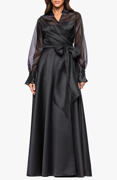 Long Sleeve Organza A-Line Gown