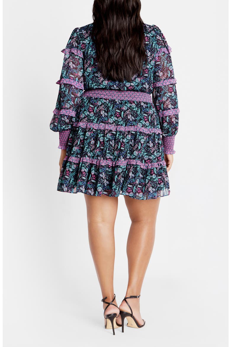 Iris Metallic Stripe Print Long Sleeve Tiered Dress, Alternate, color, PURPLE FLORAL