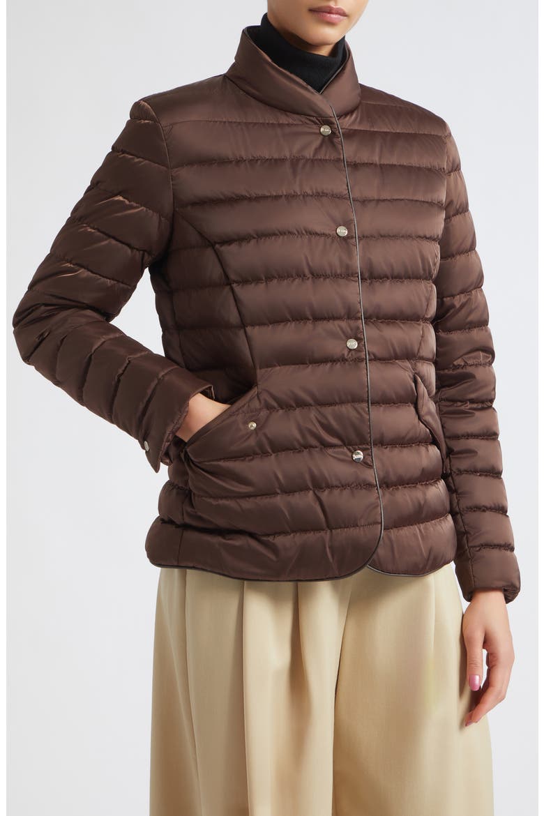 Sateen Quilted Down & Feather Blazer, Alternate, color, DARK BROWN