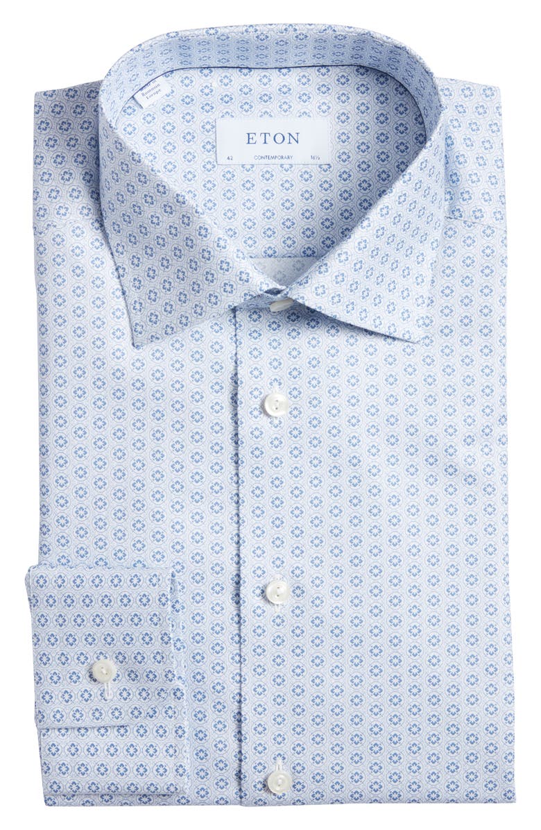 Eton Contemporary Fit Geometric Print Dress Shirt, Alternate, color, Light Pastel Blue