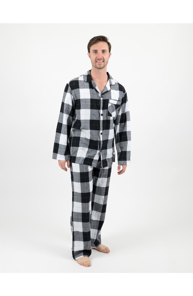 Leveret Men's Cotton Flannel Printed Holiday Pajama Set, Alternate, color, Plaid Black & White