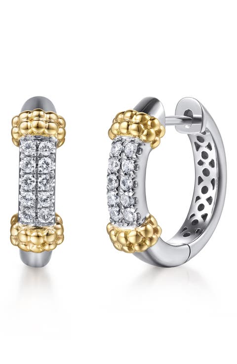 Bujukan 14K Gold, Sterling Silver & White Sapphire Hoop Earrings