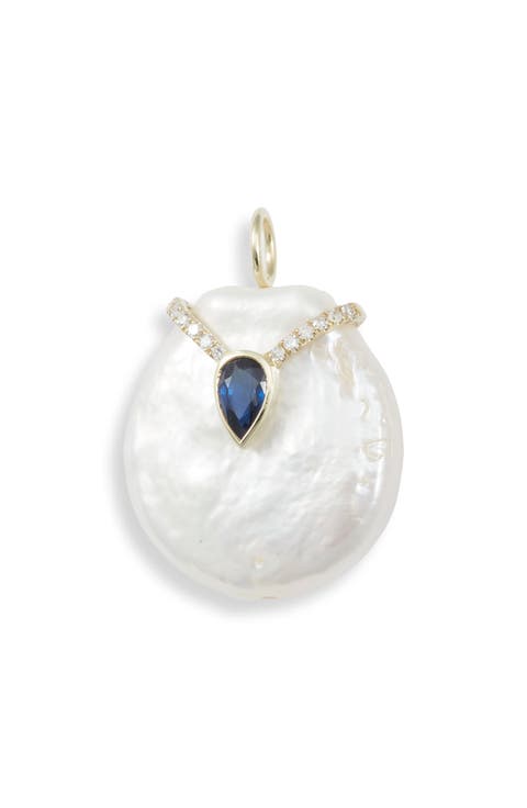 14K Gold Sapphire & Diamond Pearl Charm