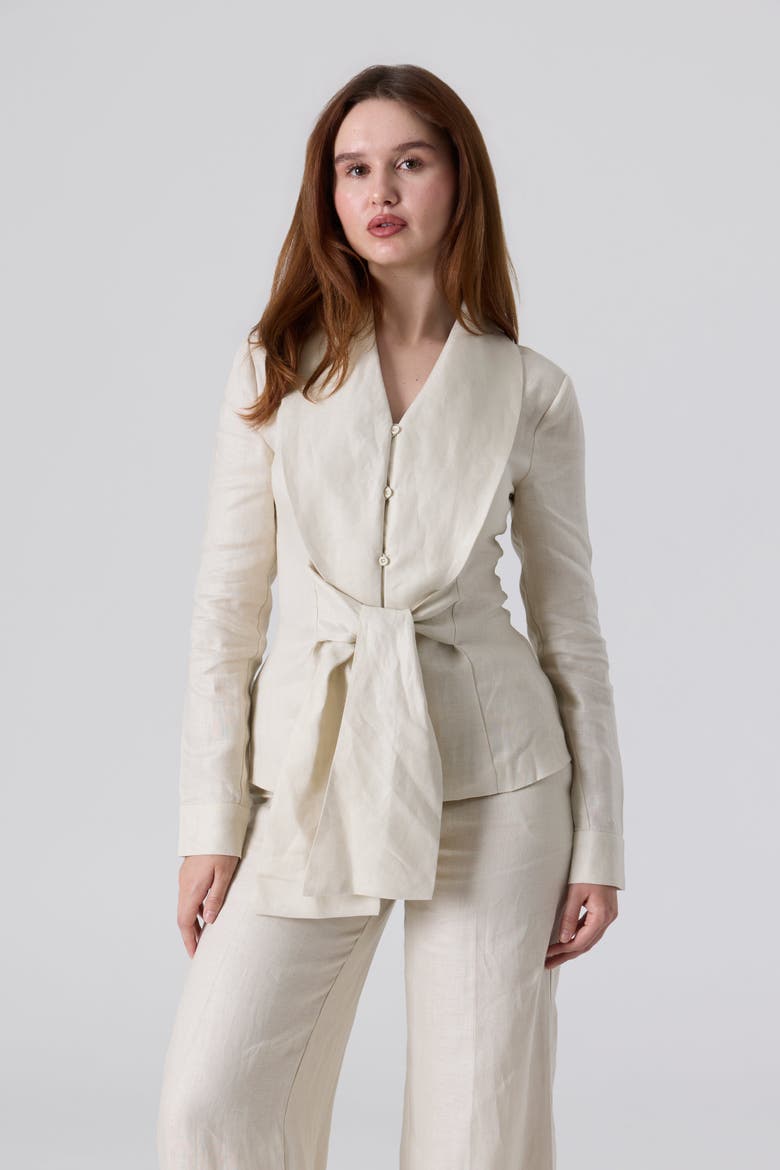 Linen Waist Tie Shirt, Alternate, color, Natural
