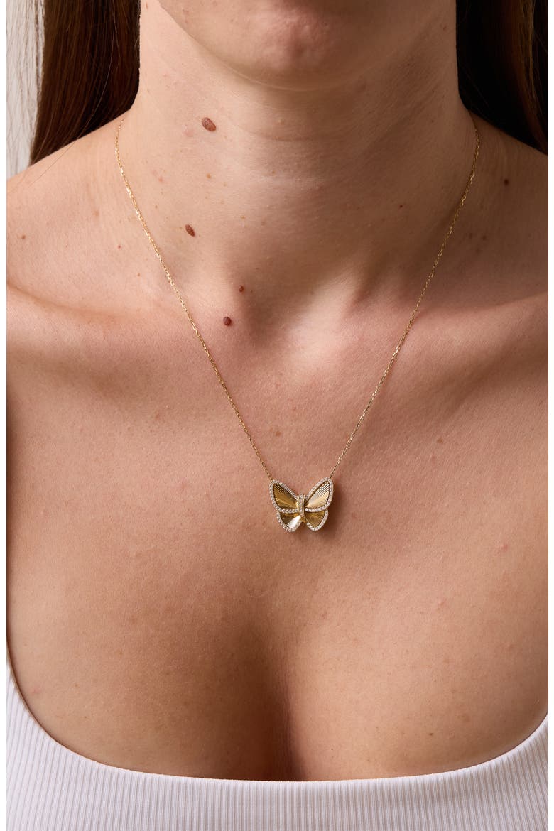 Icon Pavé Diamond Butterfly Pendant Necklace (Nordstrom Exclusive), Alternate, color, 18K YELLOW GOLD