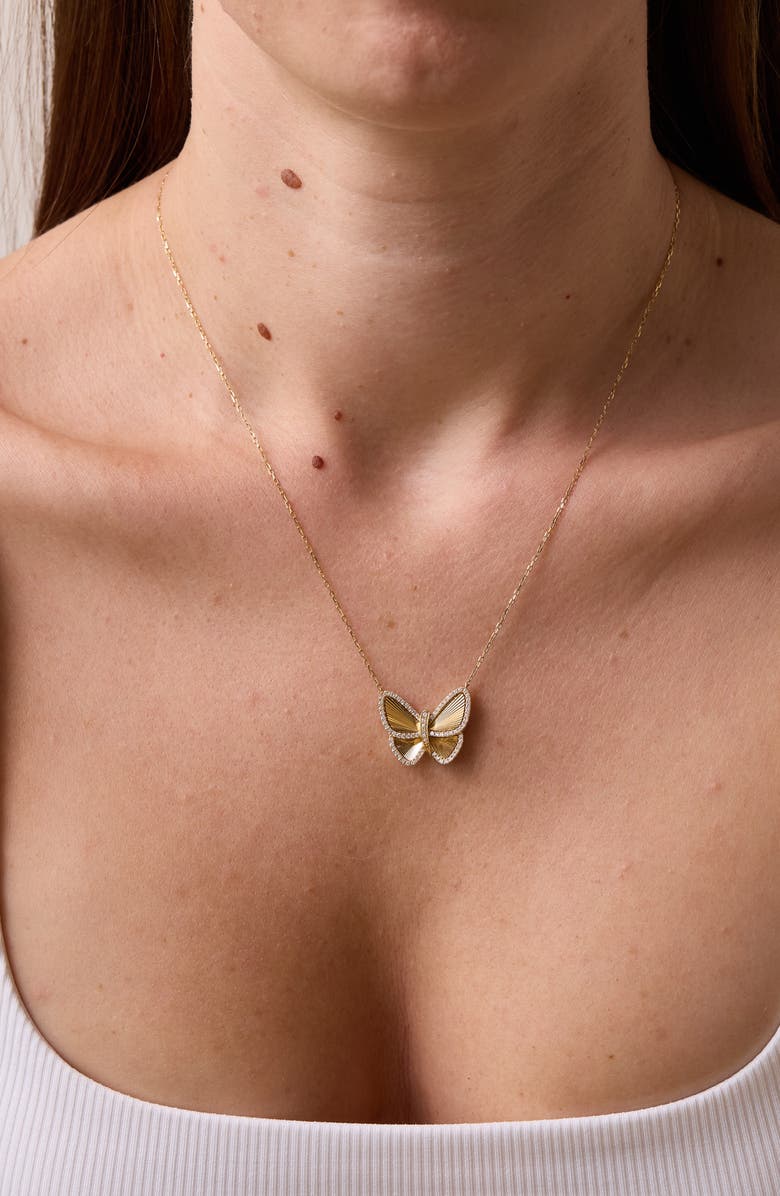 Bony Levy Icon Pavé Diamond Butterfly Pendant Necklace, Alternate, color, 18K Yellow Gold