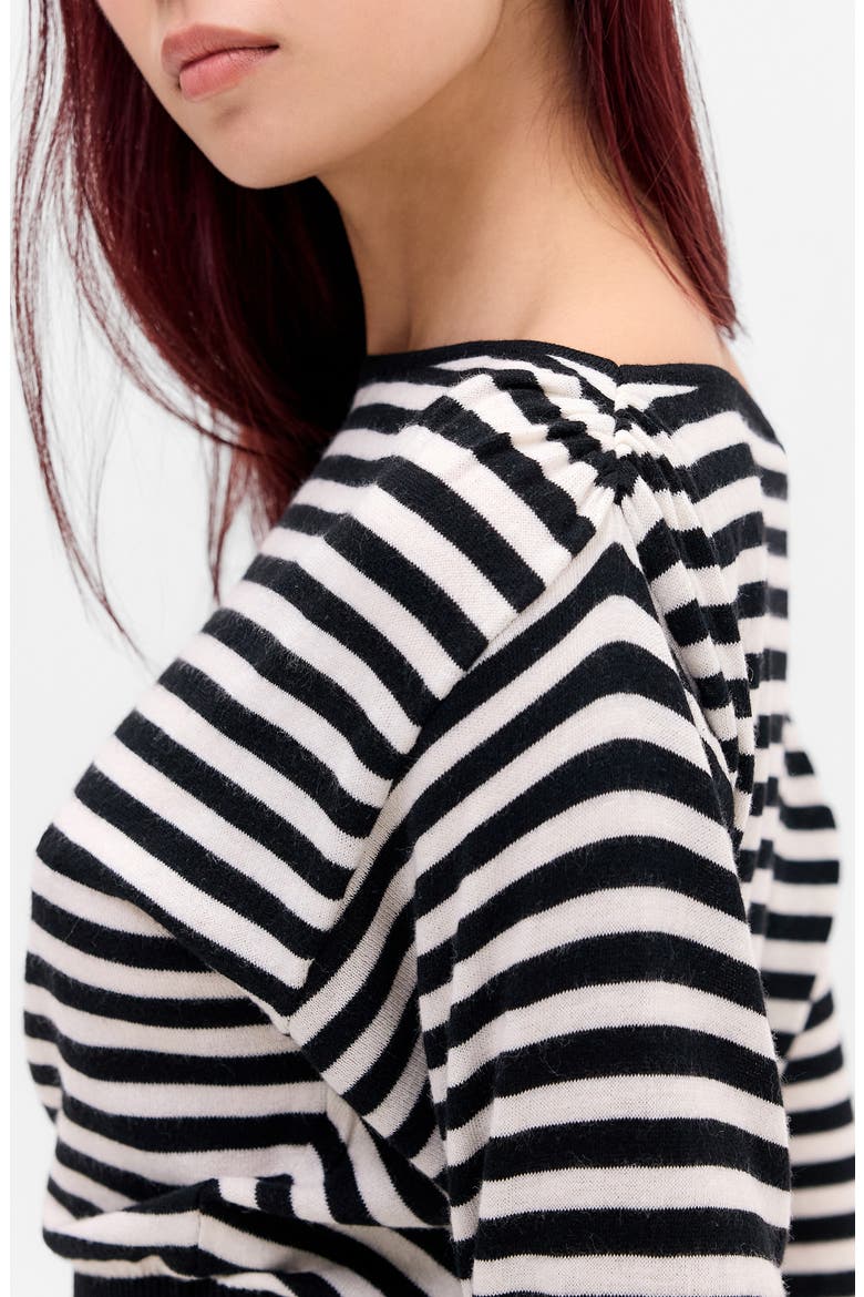 Bailey Off the Shoulder Striped Sweater, Alternate, color, BLACK AND WHITE