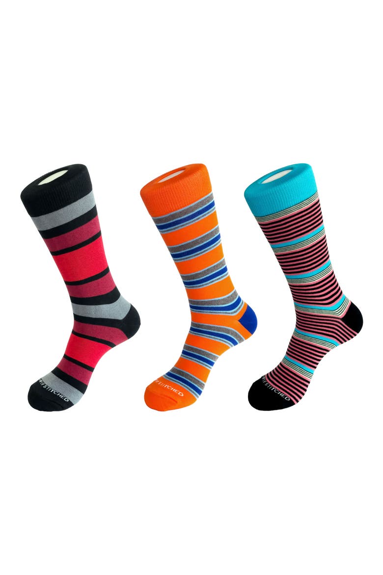 3-Pack Assorted Stripe Crew Socks, Main, color, ORANGE MULTI