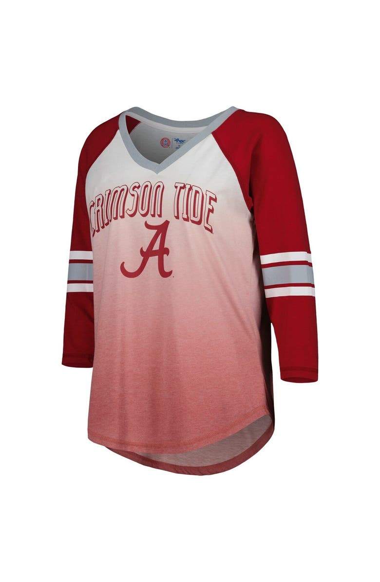 G-III 4HER BY CARL BANKS Women's G-III 4Her by Carl Banks White/Crimson Alabama Crimson Tide Lead Off Ombre Raglan 3/4-Sleeve V-Neck T-Shirt, Alternate, color, White