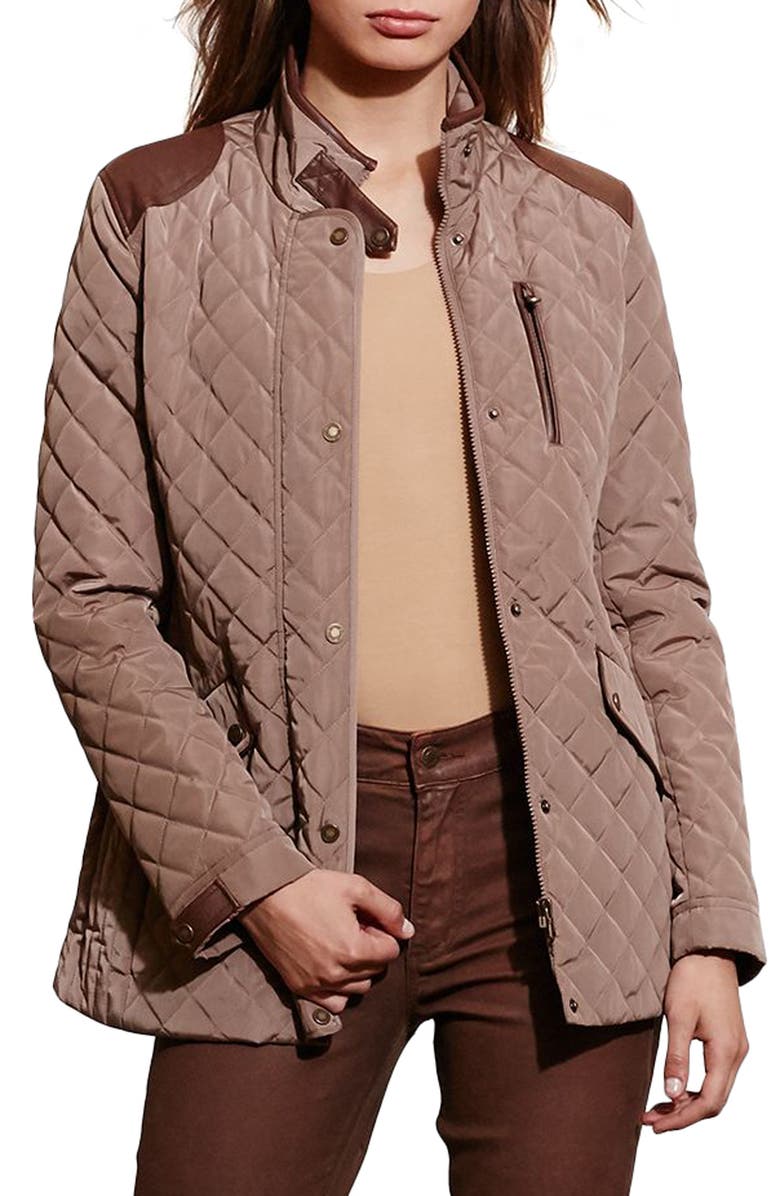 Lauren Ralph Lauren Diamond Quilted Jacket with Faux Leather Trim, Main, color,