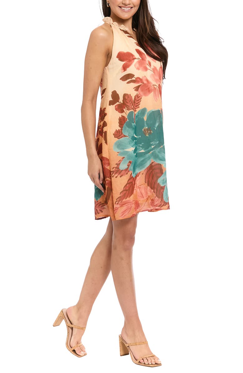 London Times Floral Sleeveless Shift Dress, Alternate, color, Pale Peach/ Shaded Spruce