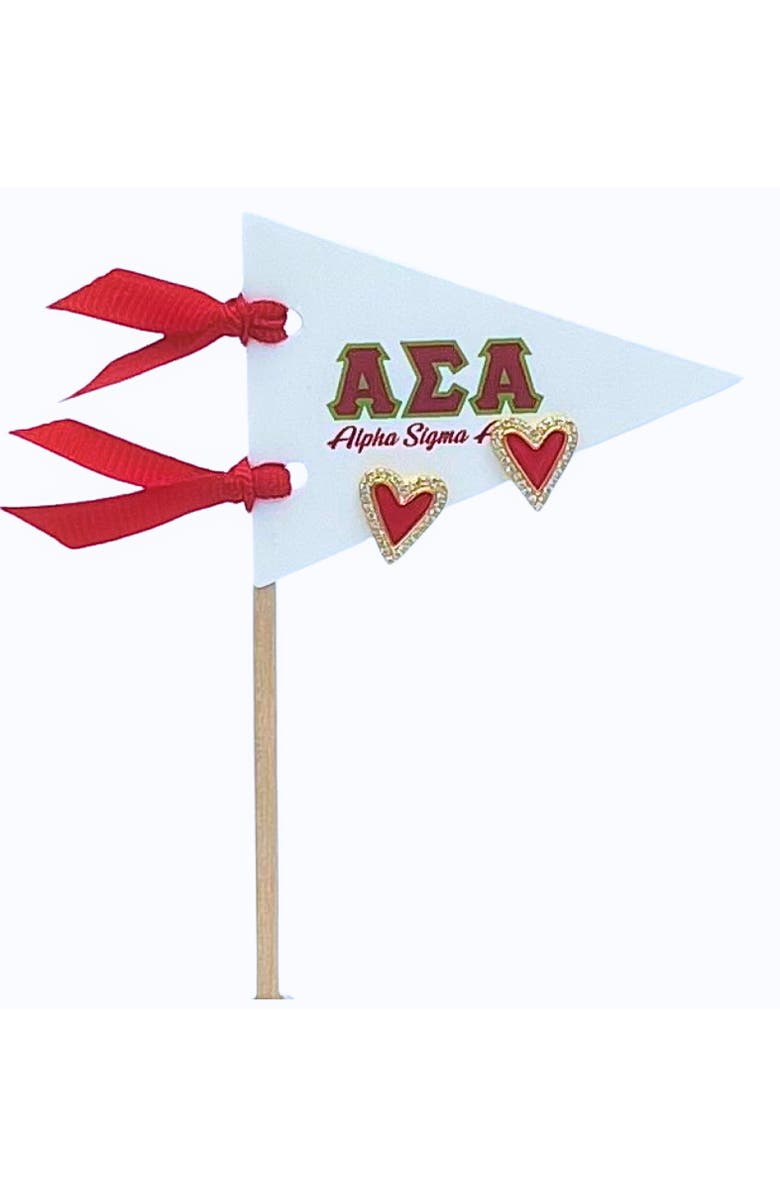 Color Shout Alpha Sigma Alpha Heart Stud Enamel Earrings on Sorority Pennant Flag, Main, color, Yellow Gold