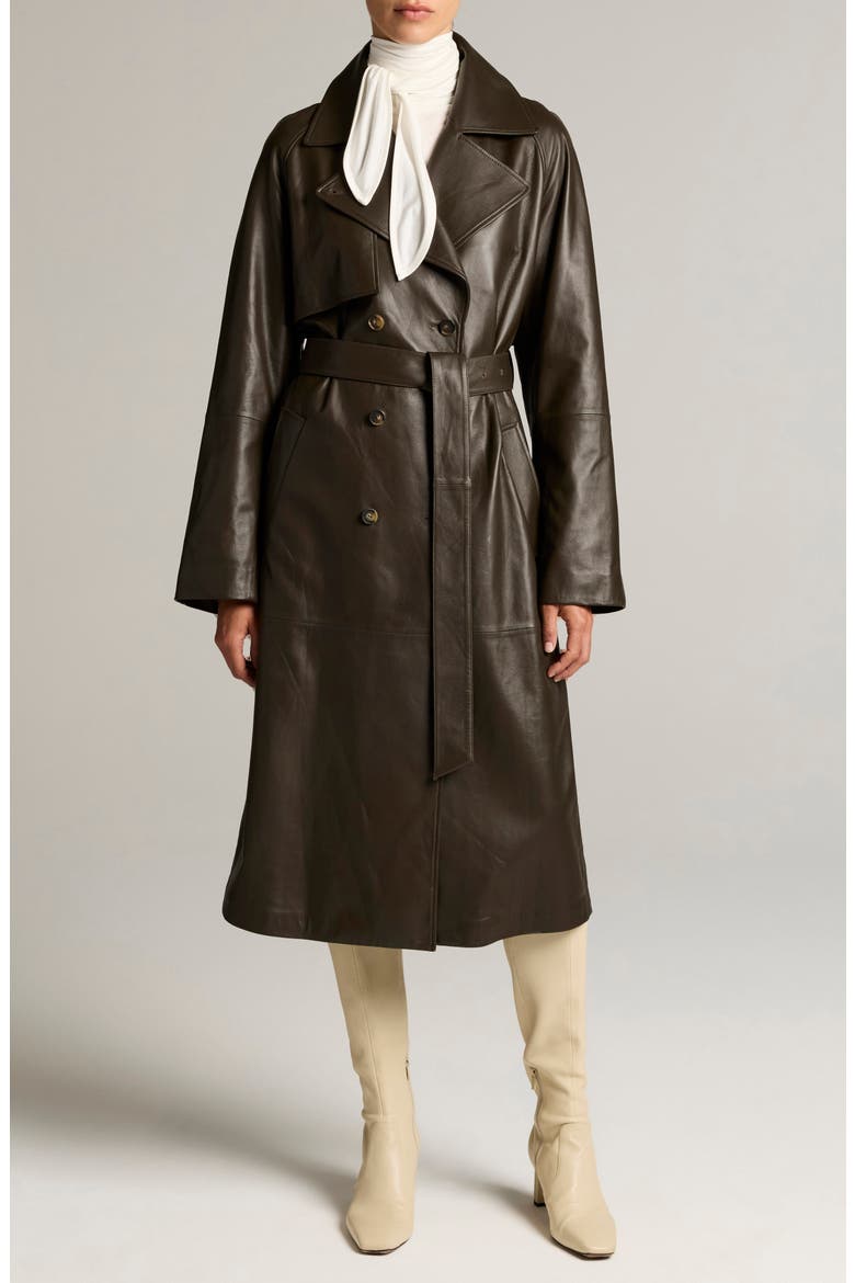 Leather Trench Coat, Main, color, PINEWOOD