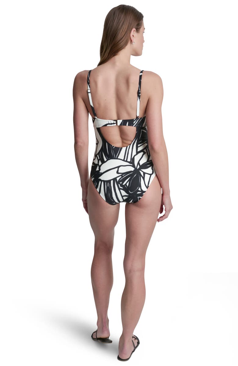DKNY Keyhole Twist One-Piece Swimsuit, Alternate, color, Dknyswim11390 Graffiti Floral