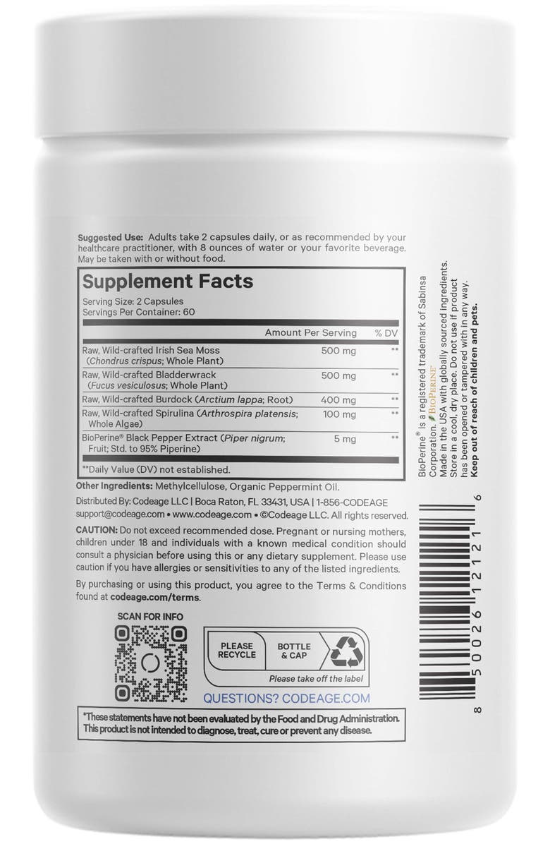 Codeage Raw Wildcrafted Irish Sea Moss Supplement, Alternate, color, White