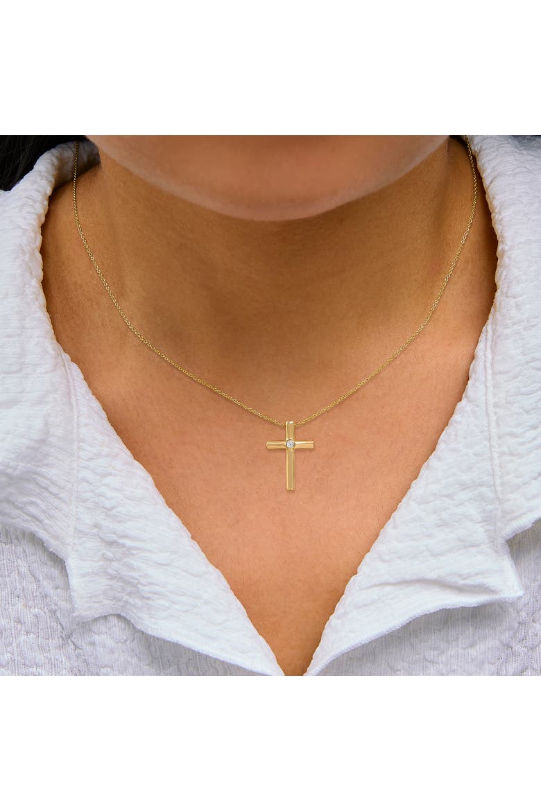 Gold Vermeil Bezel Set Diamond Accent Cross Pendant Necklace, Alternate, color, Silver