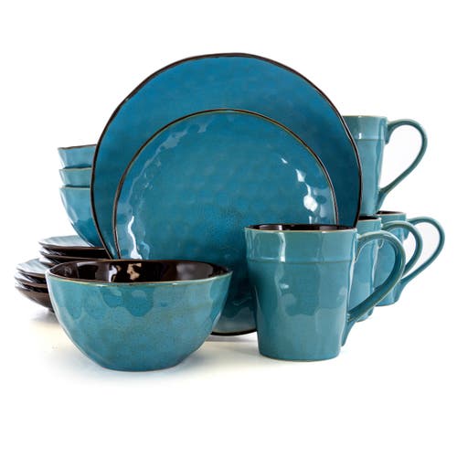 Elama Sea Glass 16 Piece Luxurious Stoneware Dinnerware With Complete Setting For 4 In Blue