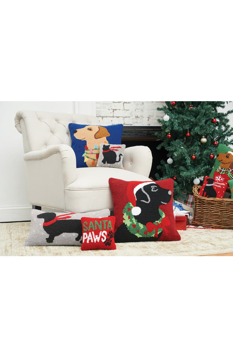 C&F Home Golden Lab Dog w/ Christmas Lights Hooked Accent Throw Pillow 18" x 18", Alternate, color, Blue