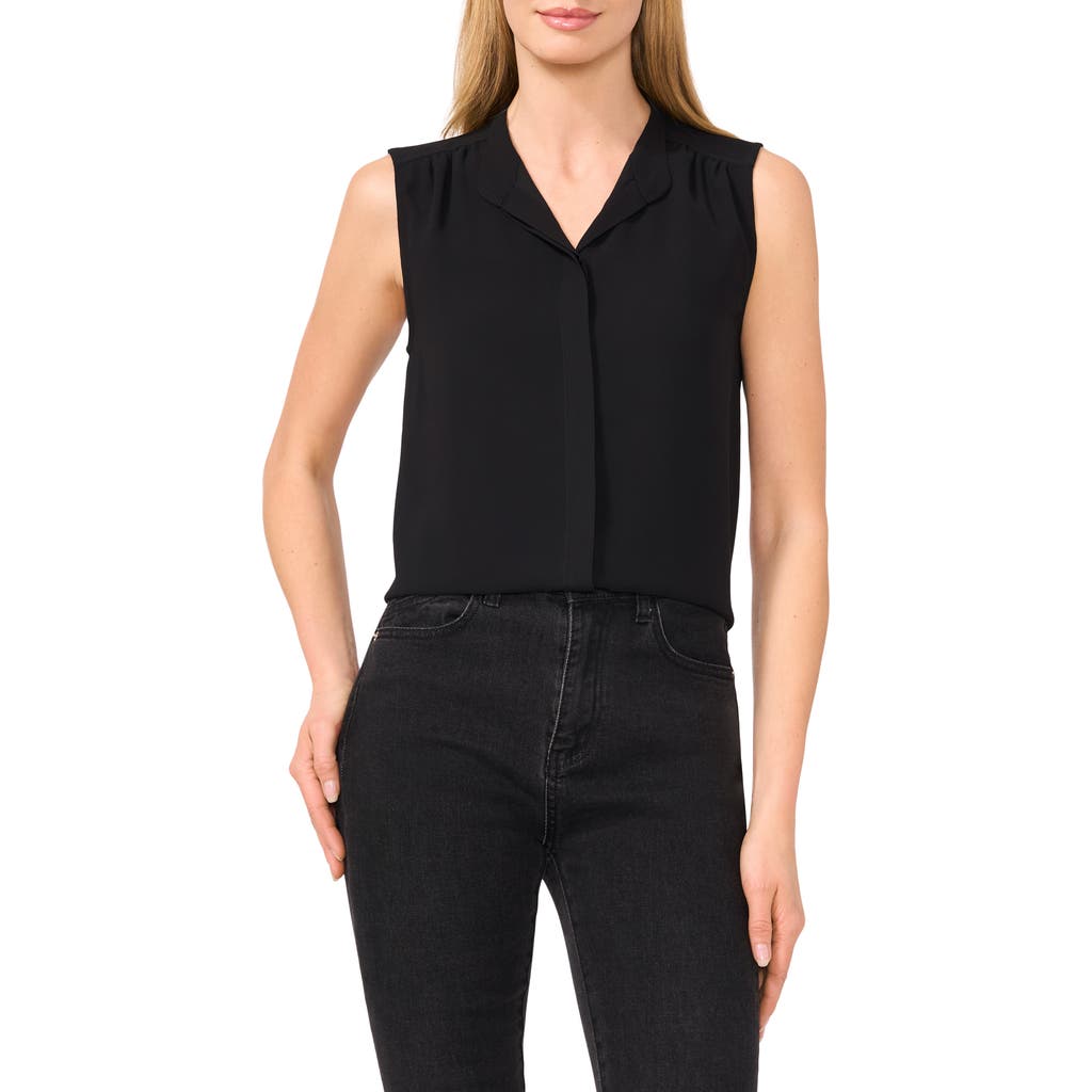 Cece Sleeveless Mandarin Collar Button-up Shirt In Black