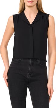 CeCe Sleeveless Mandarin Collar Button-Up Shirt