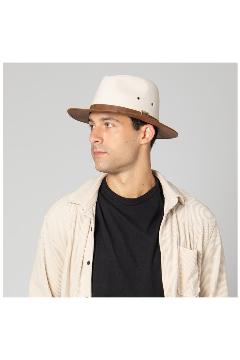 Faux Leather Brim Fedora, Alternate, color, DEEP BROWN