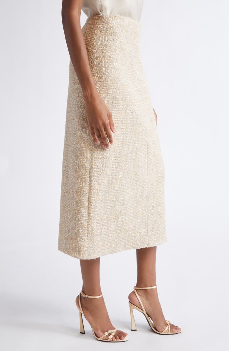 ST. JOHN Metallic Latte Tweed A-line Skirt, Alternate, color, Latte Ecru Multi