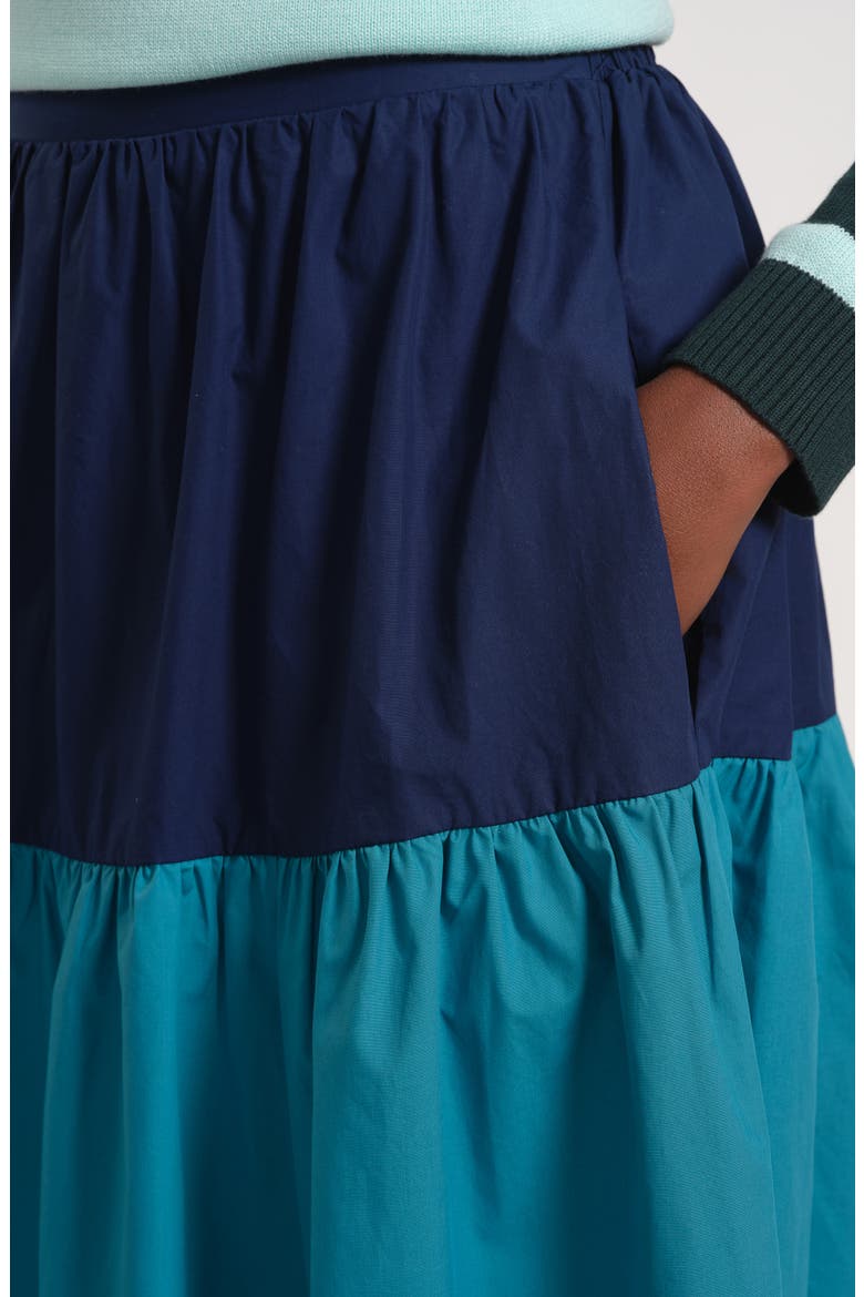 Tiered Stripe Cotton Midi Skirt, Alternate, color, TEAL MULTI