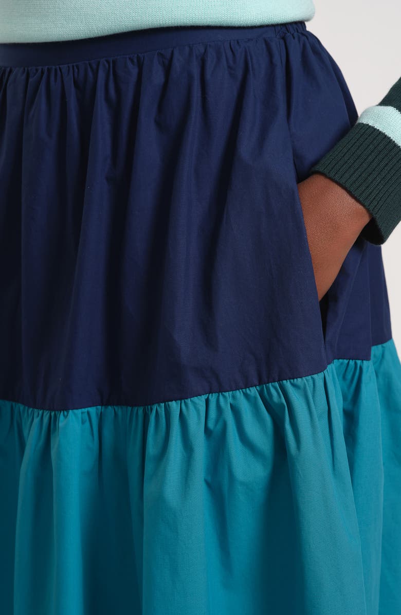 Isaac Mizrahi New York Tiered Stripe Cotton Midi Skirt, Alternate, color, 