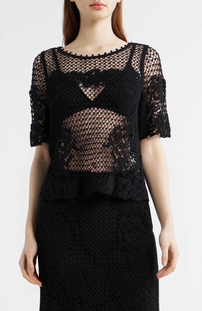 KOBI HALPERIN Magnolia Open Stitch Cotton Top, Main, color, Black