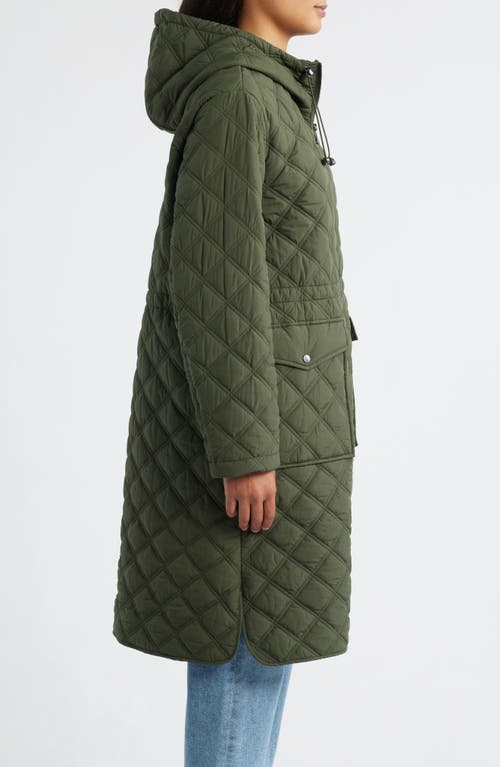 Bernardo Diamond Quilted Hooded Puffer Coat In Green