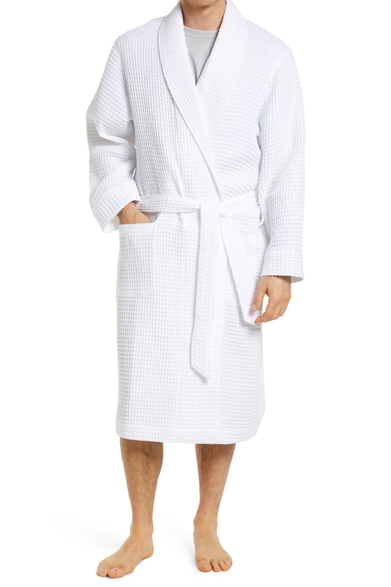 Men's Waffle Knit Cotton Robe, Main, color, WHITE