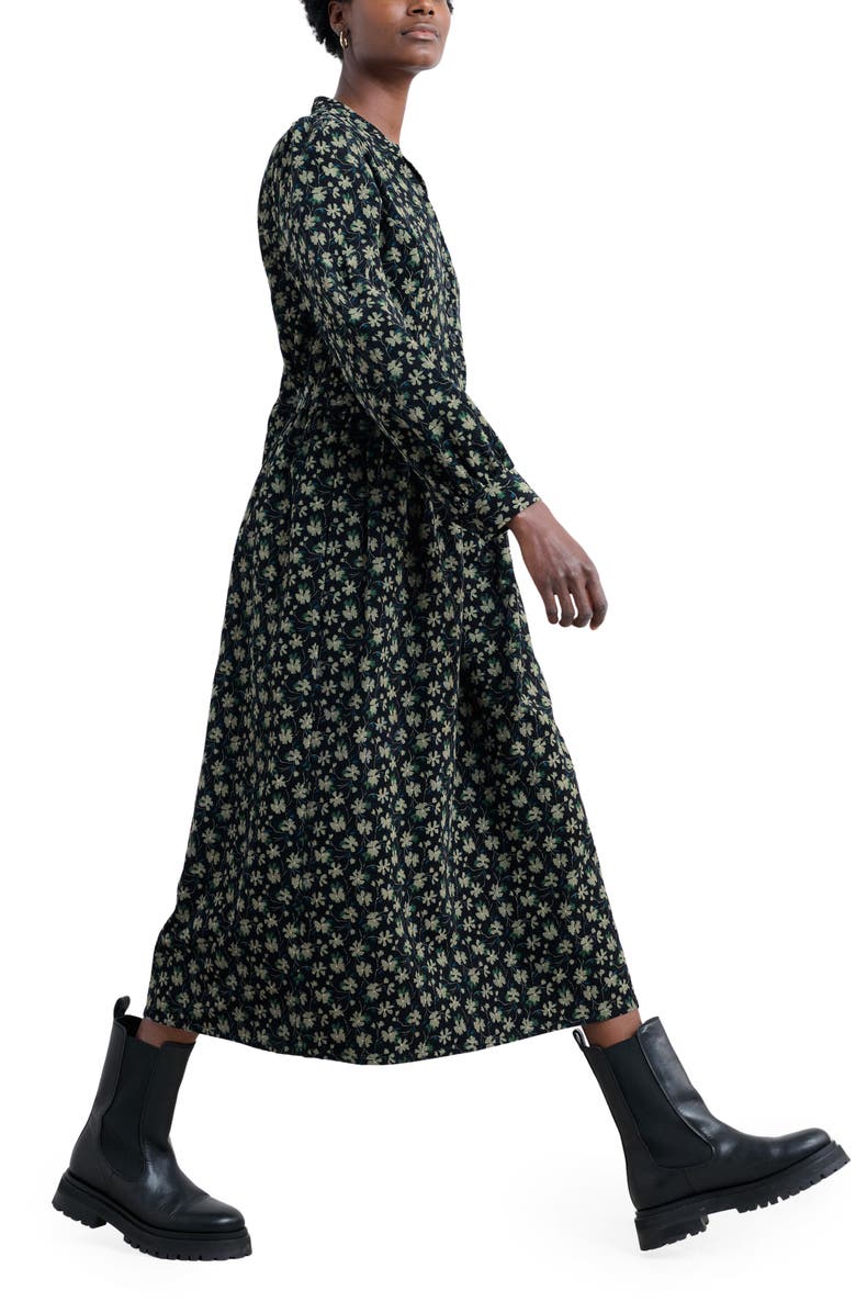 Seasalt Cornwall Rose Cottage Floral Long Sleeve Corduroy Midi Dress, Alternate, color, Smudge Floral Onyx