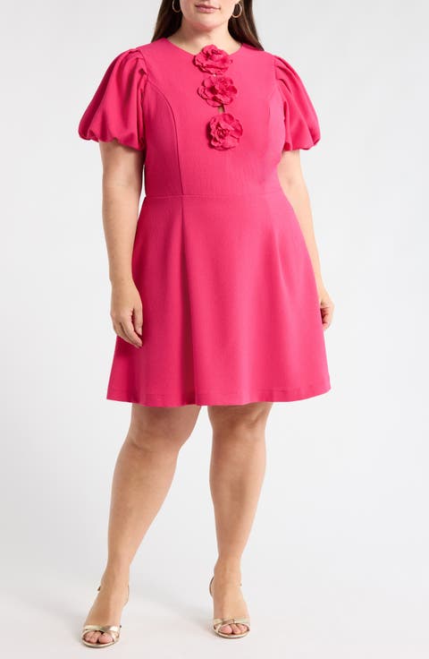 Zemira Rosette Bubble Sleeve Minidress (Plus)