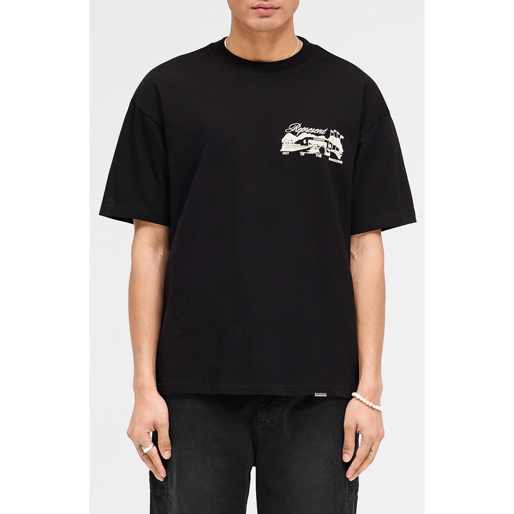 Represent Race Way Cotton Graphic T-shirt In Black