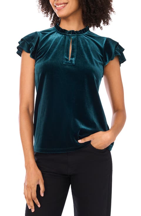 Velvet Flutter Sleeve Top