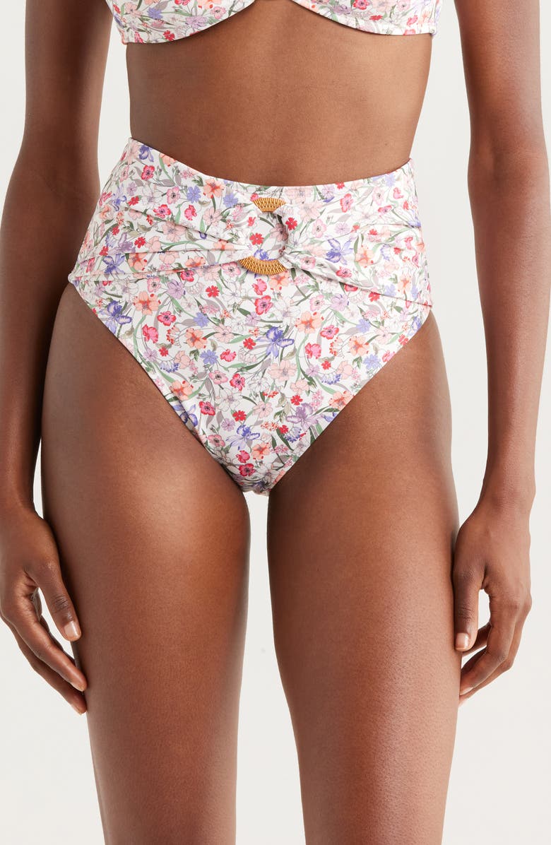 Hutch O-Ring High Waist Bikini Bottoms, Main, color, White Garden