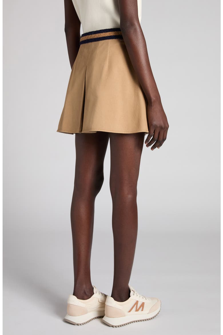 Pleated Cotton Stretch Gabardine Miniskirt, Alternate, color, BEIGE