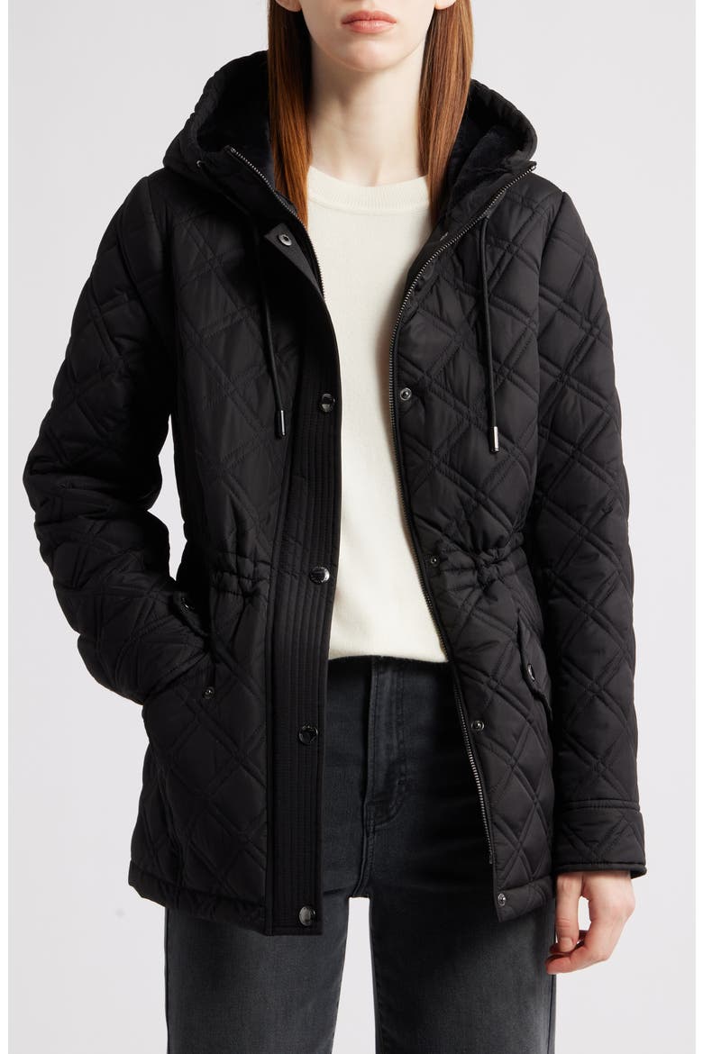 Diamond Quilted Hooded Jacket, Alternate, color, BLACK