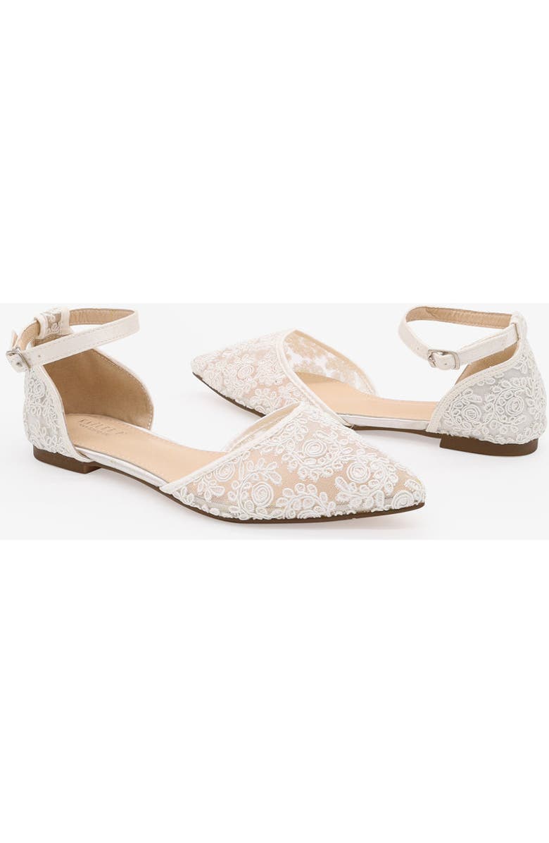 Kailee P Twila Crochet Lace pointed toe Flats with Ankle Strap, Alternate, color, White