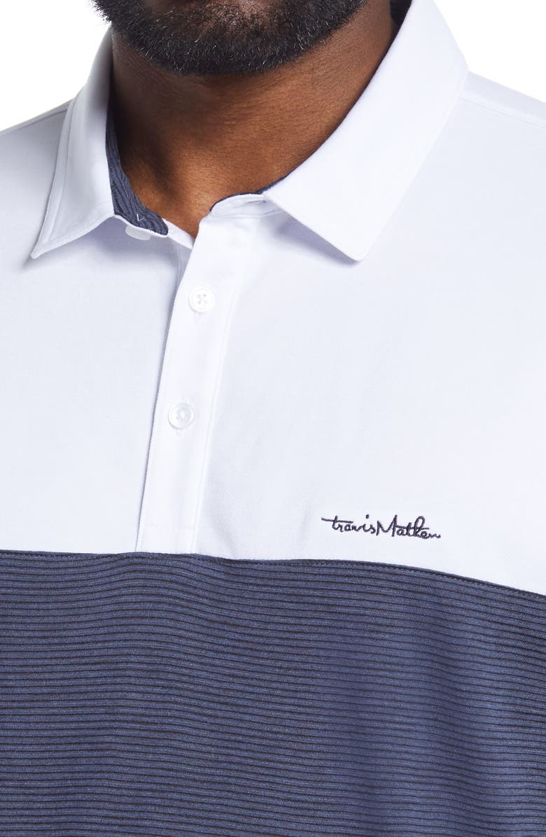 TravisMathew Exchange Rate Color Block Knit Polo Shirt, Alternate, color, White