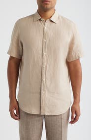 Bugatchi Orson Shaped Fit Short Sleeve Linen Button-Up Shirt
