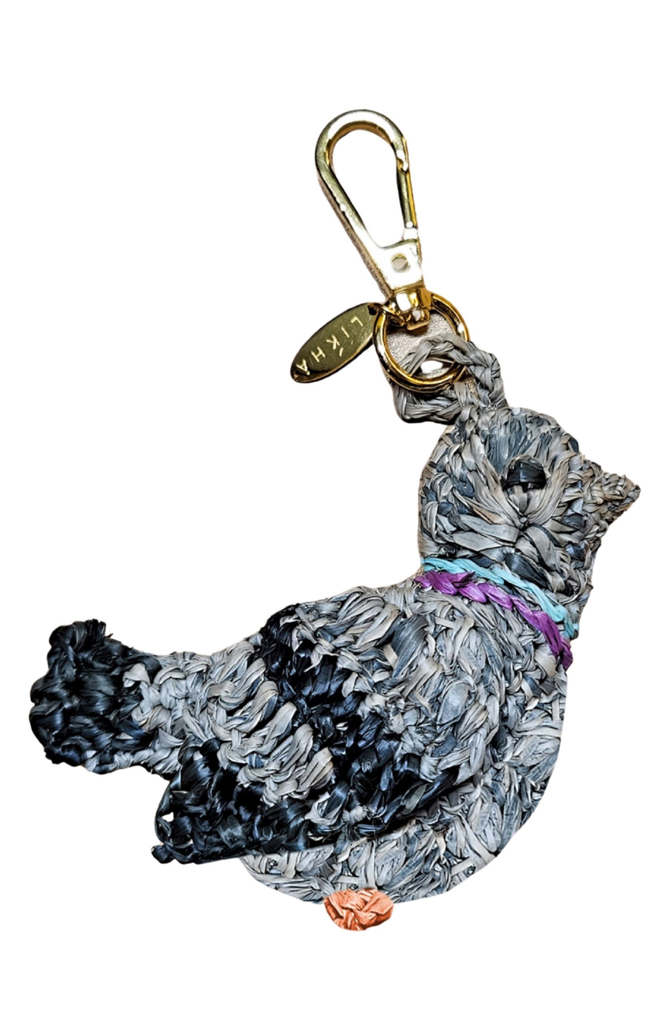 LIKHA NYC Pigeon Raffia Bag Charm, Main, color, Grey