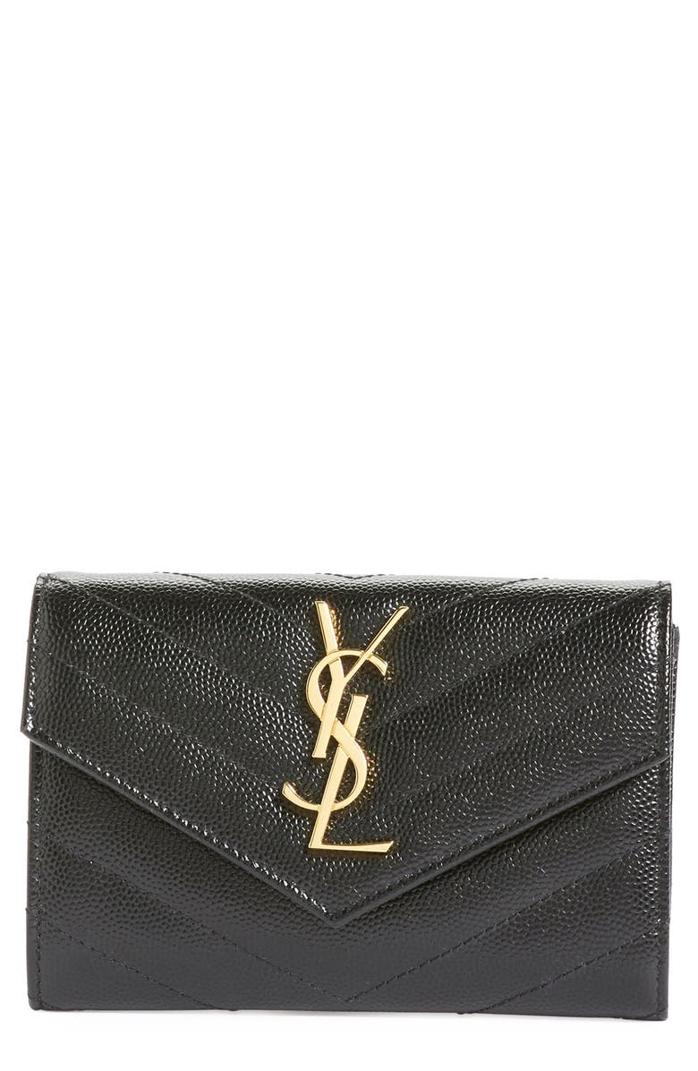 Saint Laurent 'Monogram' Quilted Leather French Wallet, Main, color,